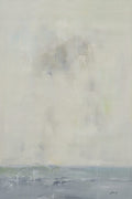 Original abstract ocean oil painting with soft light-blue waves over white