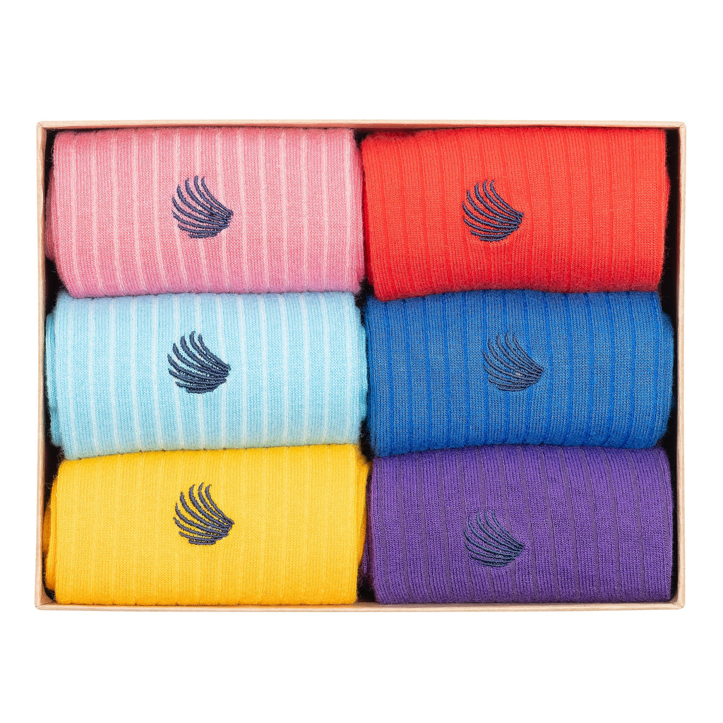 Men's bamboo dress socks 6-pack in a box, pink red blue yellow purple light blue