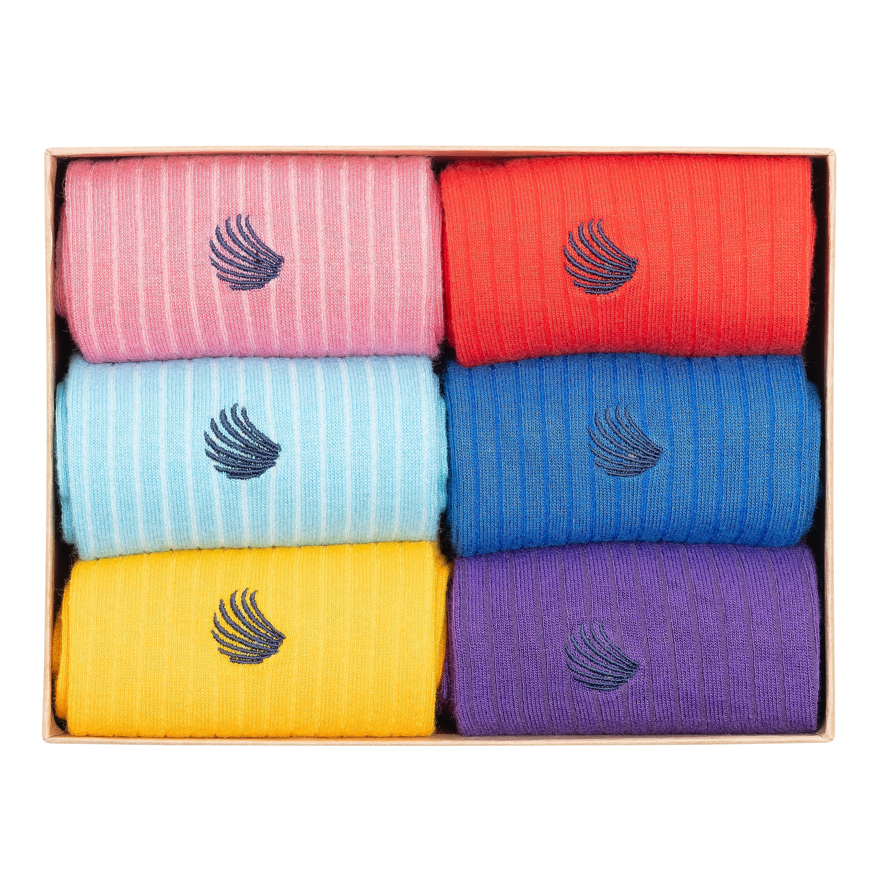 Men's bamboo dress socks 6-pack in a box, pink red blue yellow purple light blue
