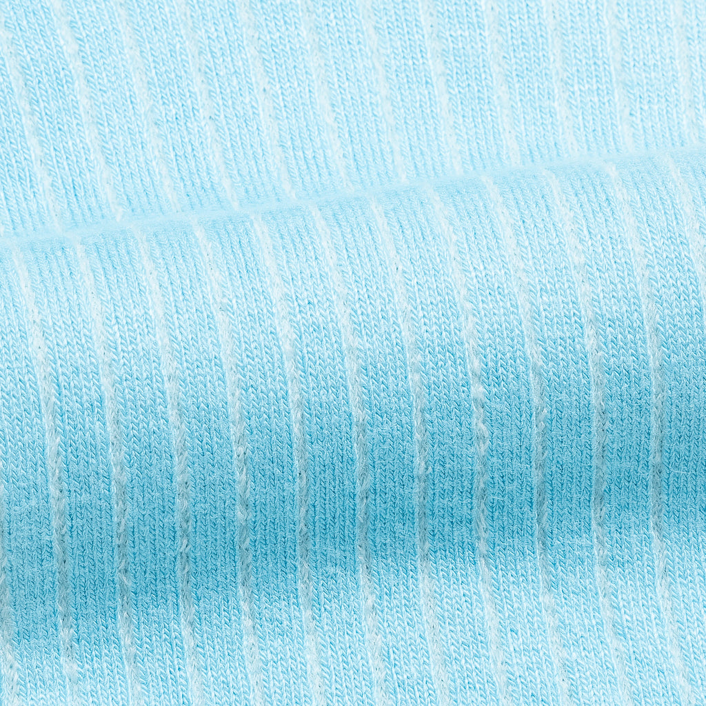 Men's bamboo dress socks fabric, light blue knit texture close-up