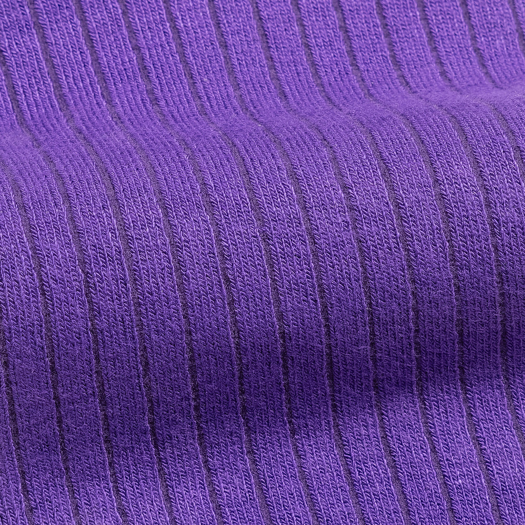 Bamboo dress socks in purple rib knit fabric close-up