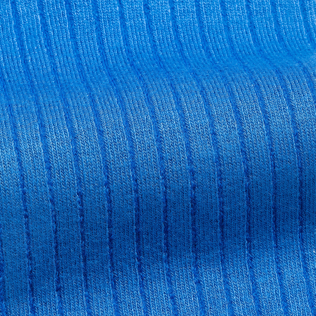 Bamboo dress socks in blue rib knit fabric close-up