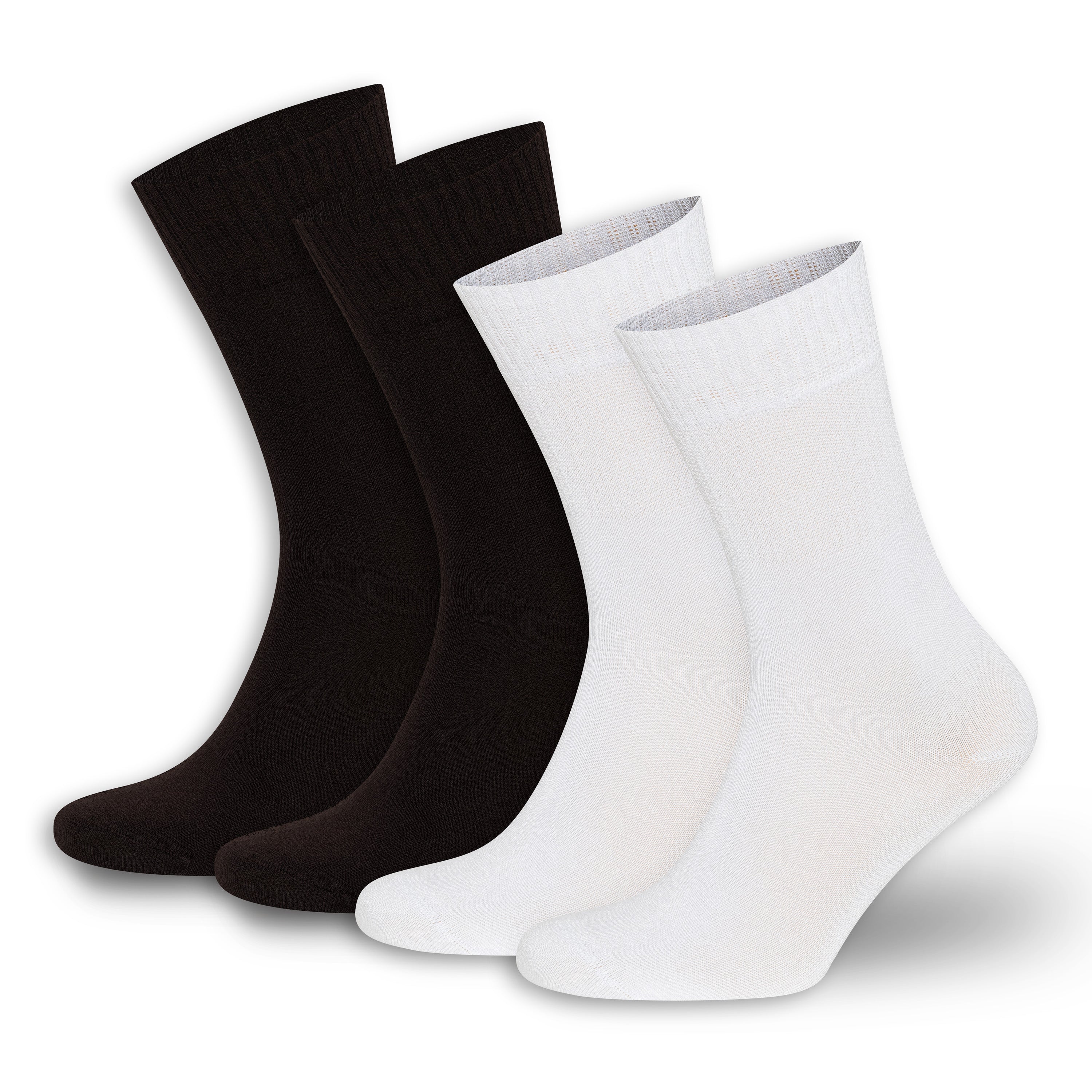Mixed black and white bamboo diabetic crew socks 4-pack, crew length, stacked pairs.