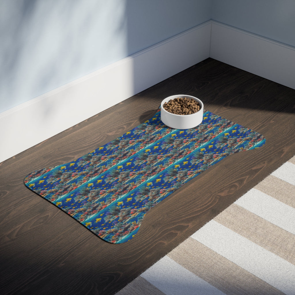 Sunlit Reef Mosaic with Golden Fish Shoals - Pet Feeding Mat Pet Ze