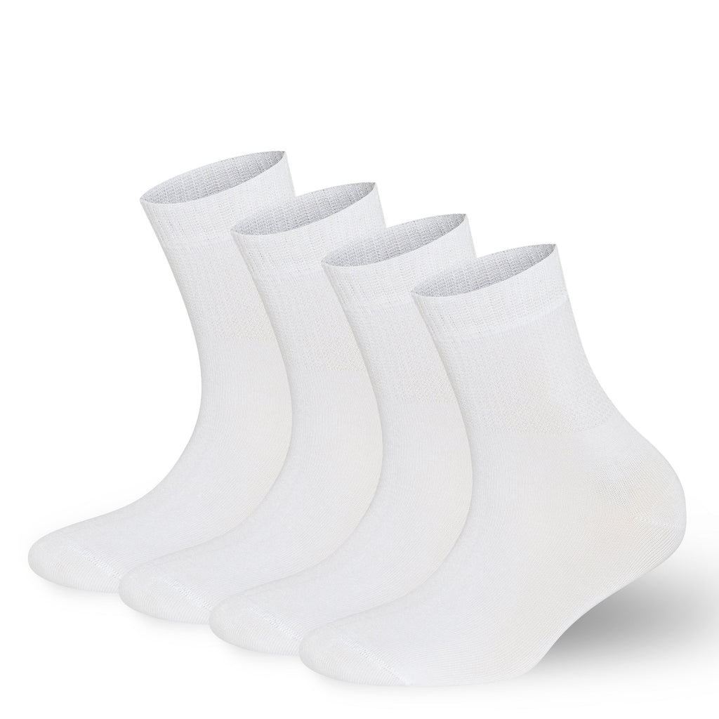 White bamboo diabetic ankle socks, 4-pack set with ribbed cuffs