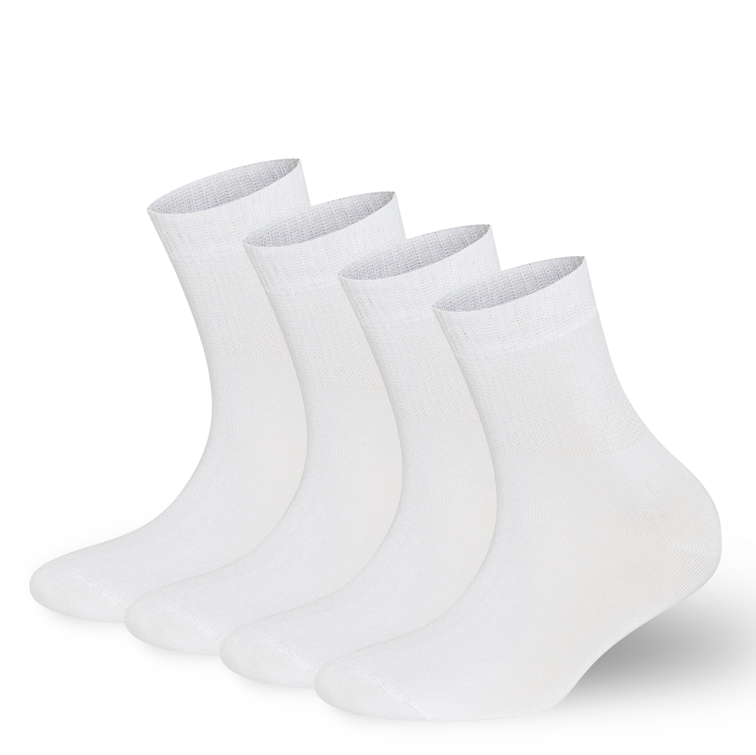 White bamboo diabetic ankle socks, 4-pack set with ribbed cuffs