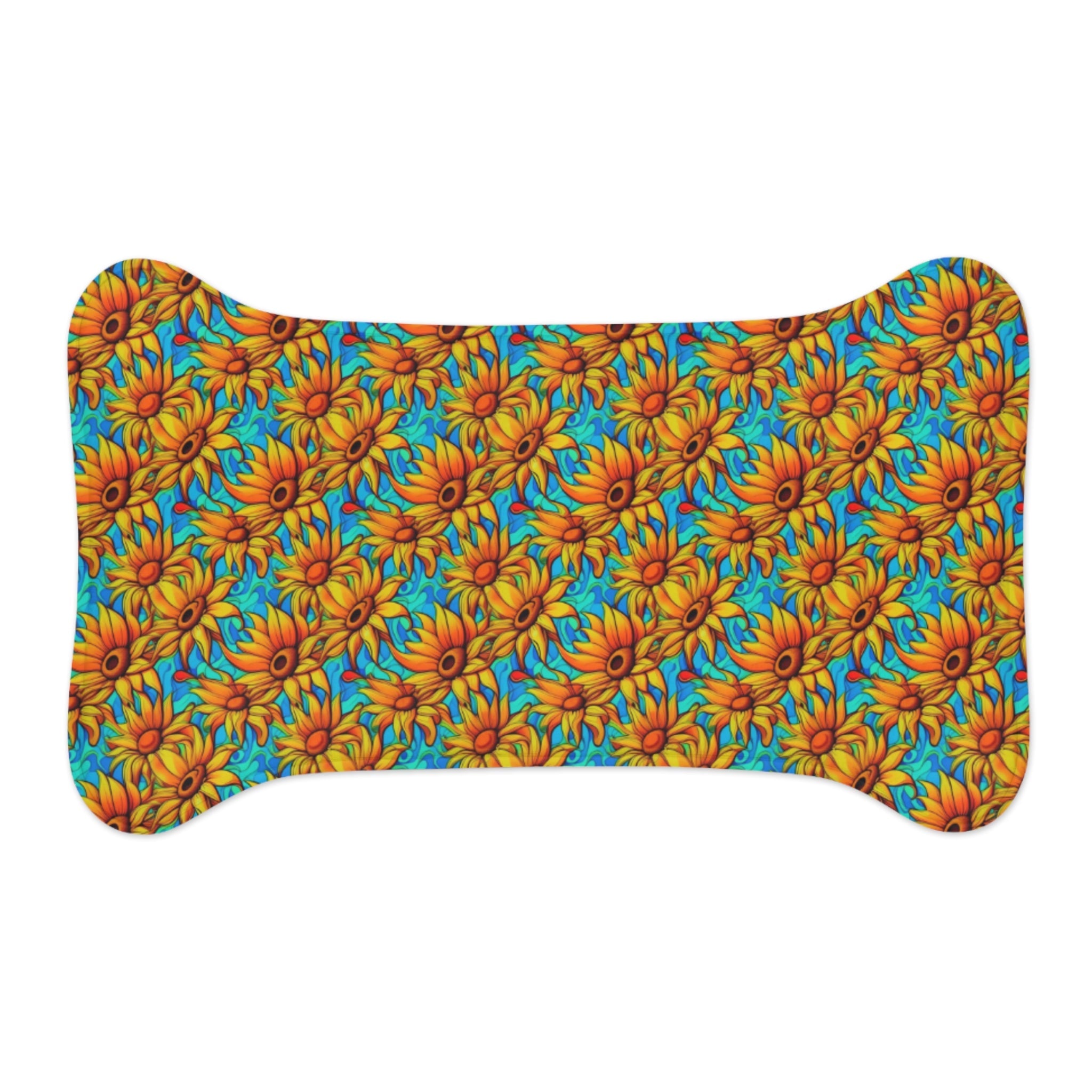 Sunflower Kaleidoscope on Turquoise Waves - Pet Feeding Mat Pet Ze