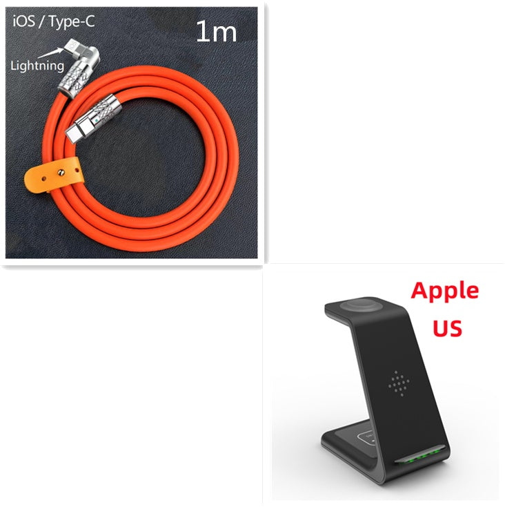 3-in-1 wireless charger stand with dock and red iOS/Type-C cable, 1m
