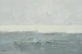 Abstract ocean oil painting with pale blue and gray waves, textured brushwork.