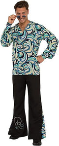 Disco Hippie 70's Blue Swirl Collared Shirt and Bell Bottom Pants Costume