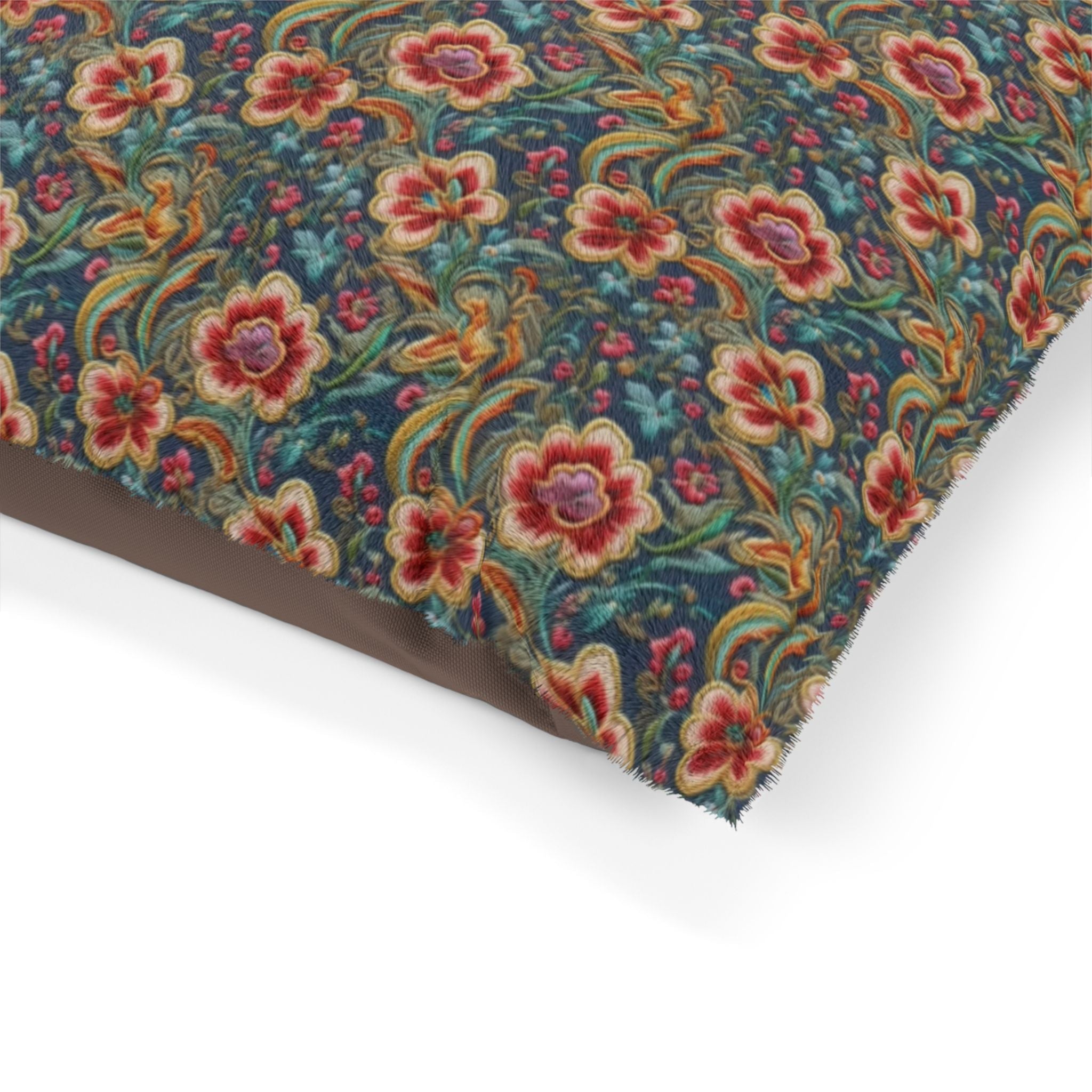 Crimson Blossoms on Teal Vintage Brocade Pattern - Pet Bed Pet Zen