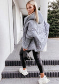 Women's Diamond Lattice Hooded Casual Long Sleeve Coat