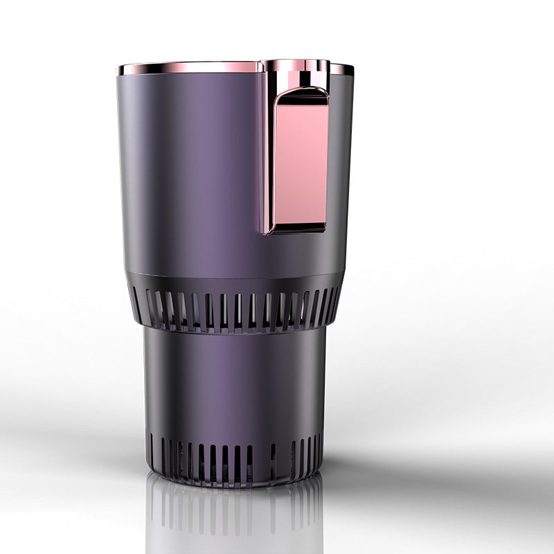 Dark purple and copper car cup warmer cooler with top control panel and cooling vents