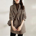 Suit Collar Houndstooth Woolen Coat Woman