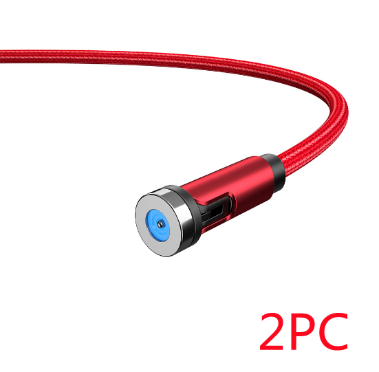 Red magnetic charging cable with silver connector housing and braided cord