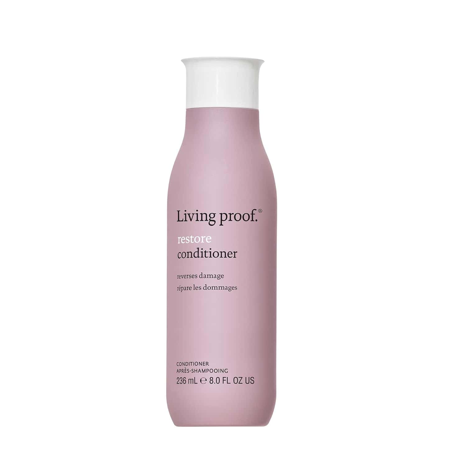 Living proof restore conditioner bottle, pink tint with white cap, 8 fl oz
