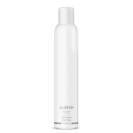 Aluram high hold finishing spray bottle, 10oz, with silver cap and white label.
