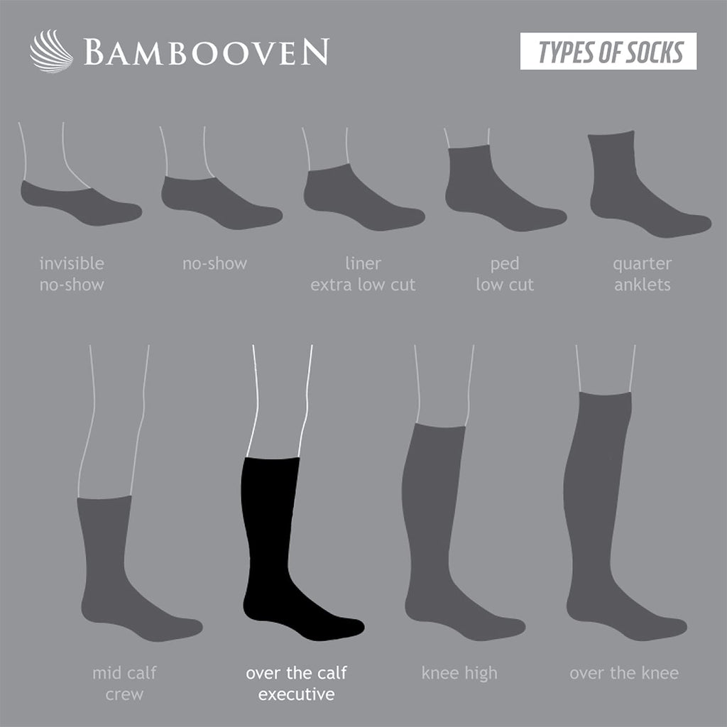 Bamboven sock length chart with multiple sock height silhouettes