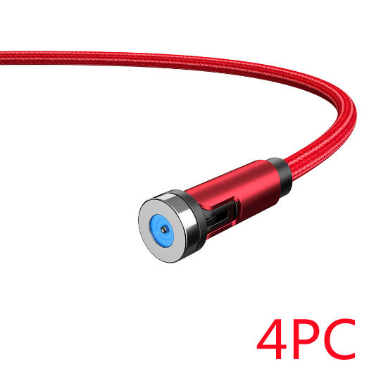 Red magnetic charging cable connector with USB mount end, rotating magnetic head