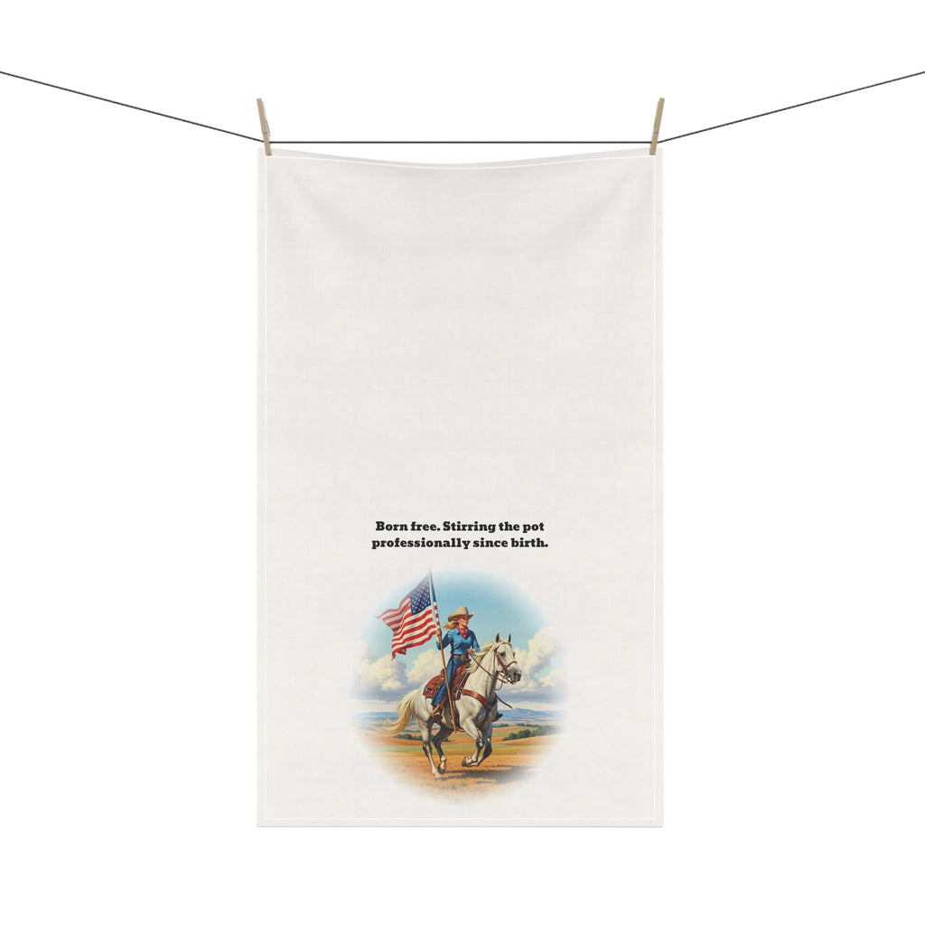 Born Free. Stirring the pot professionally since birth. Patriotic Tea Towels, Western Kitchen Decor, Farmhouse Style, Gift for Chefs, Americana Home Accents, July 4th Essentials