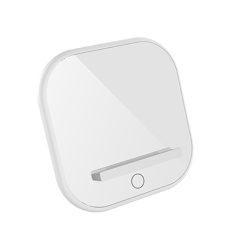 Vertical square wireless phone charger stand, white with indicator light