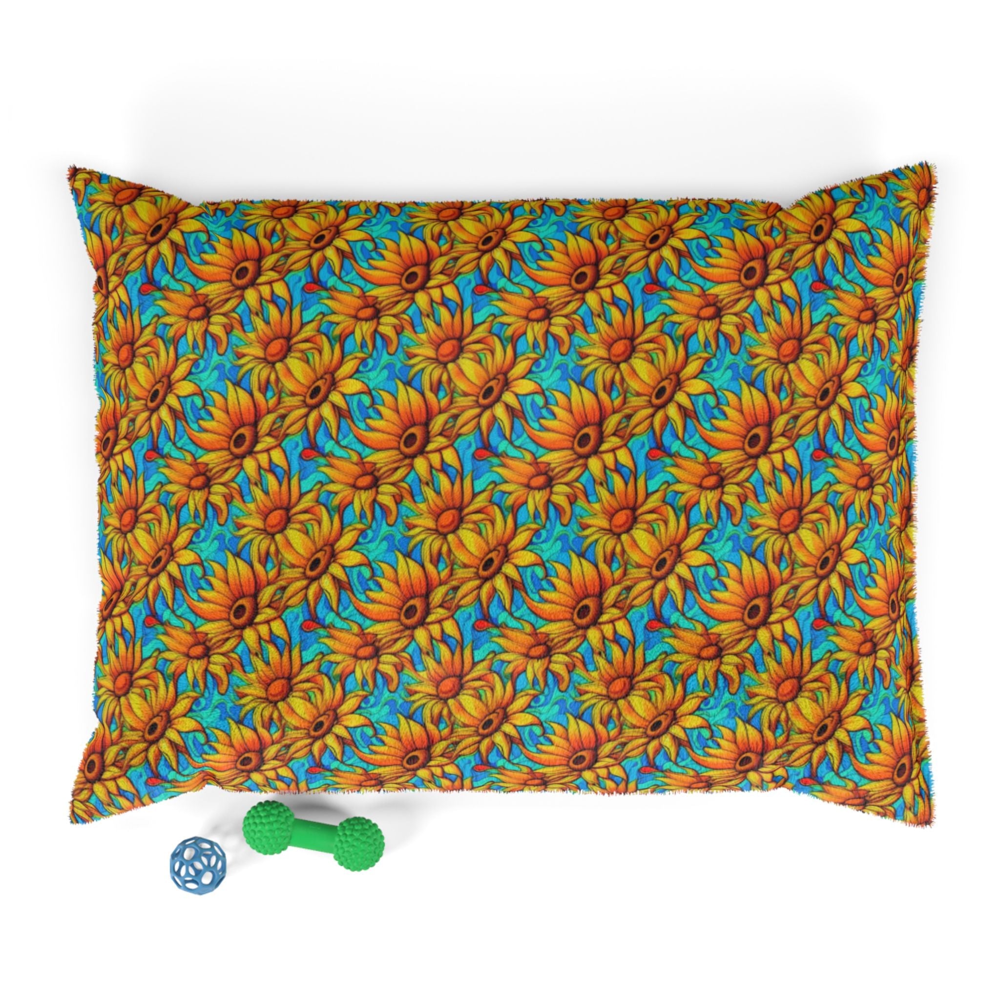 Sunflower Kaleidoscope on Turquoise Waves - Pet Bed Pet Zen
