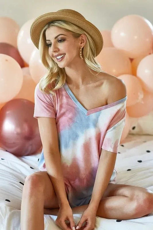 BiBi Tie Dye V Neck Top - Stylish French Terry Shirt for Comfortable Fashion