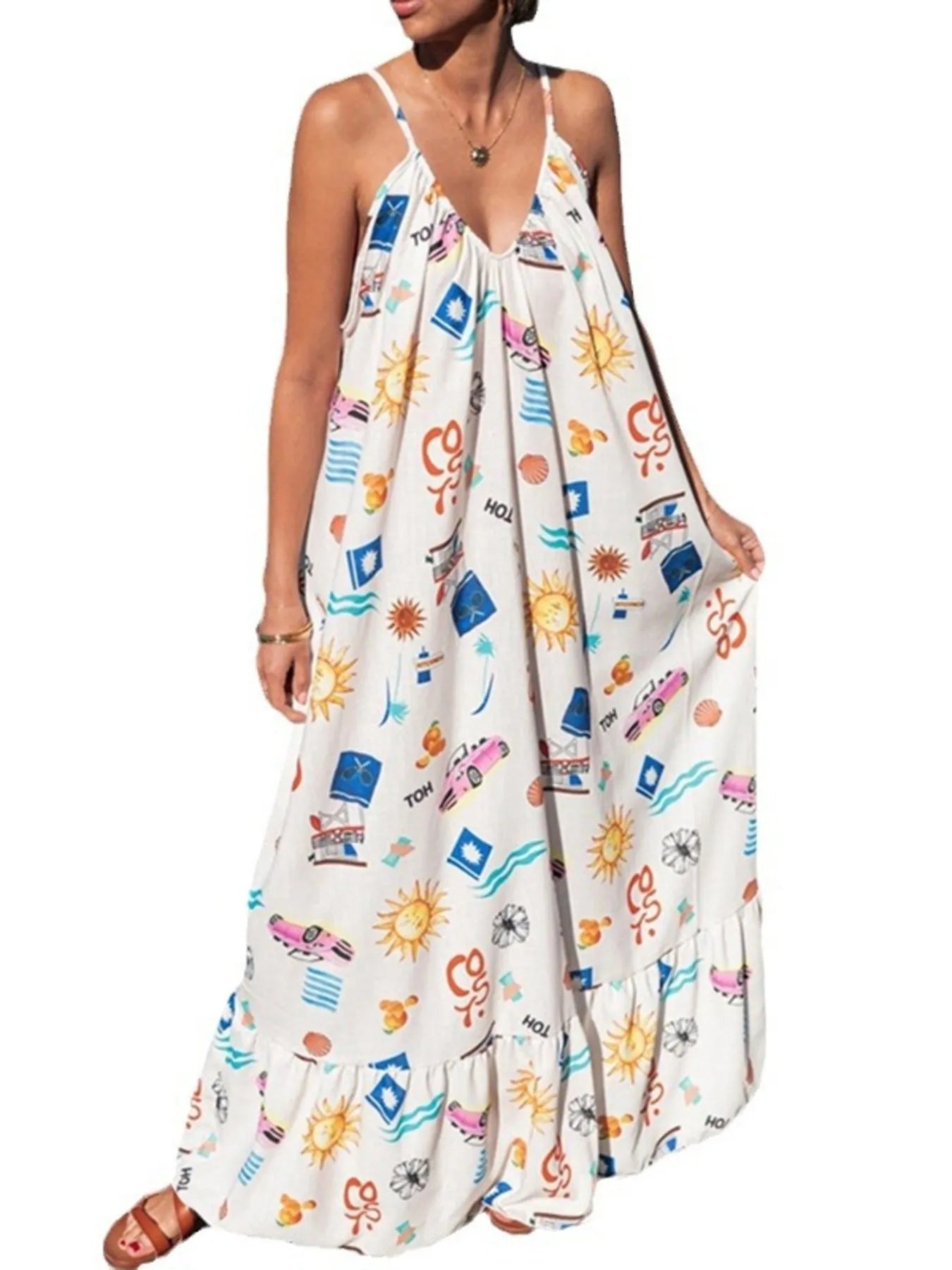 Printed V-Neck Summer Maxi Dress for Effortless Style and Comfort