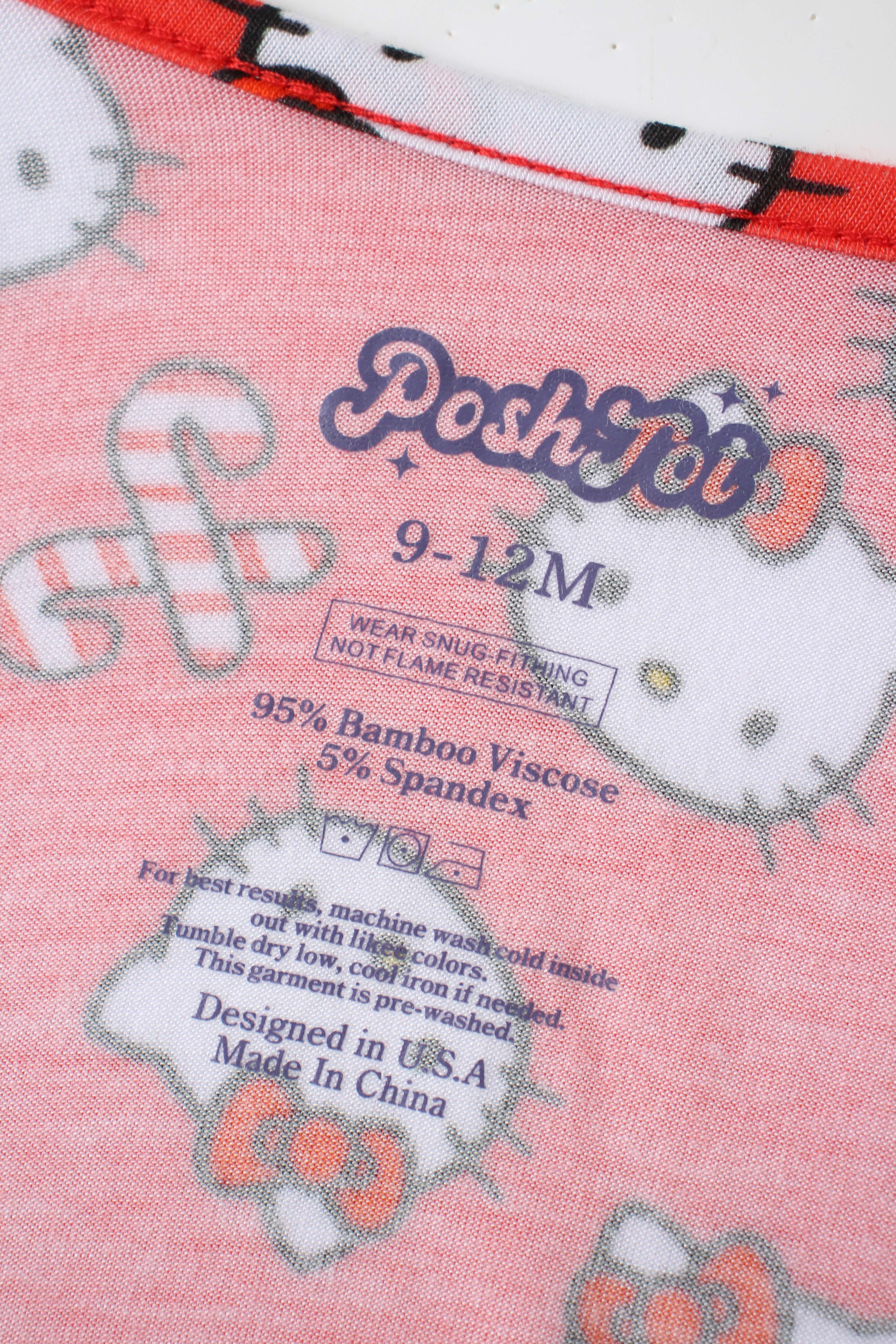 PoshTOT 9-12M label: 95% bamboo viscose, 5% spandex on red romper