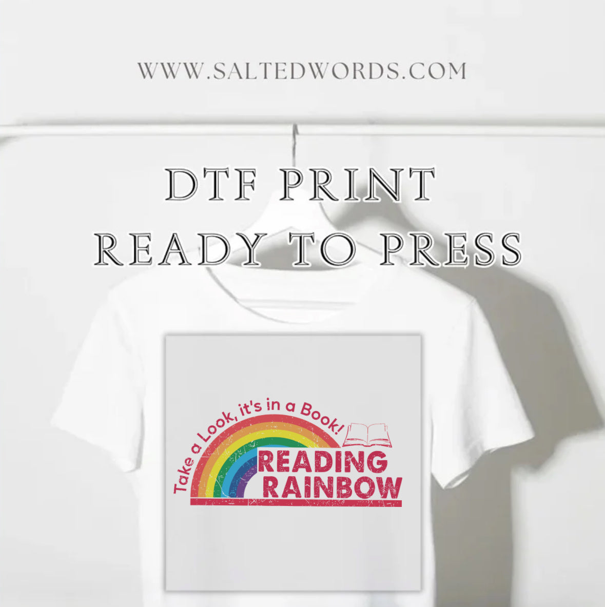 Take a look it’s in a book reading rainbow DTF print