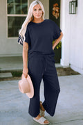 Textured Drawstring Waistband Pants and Top Set