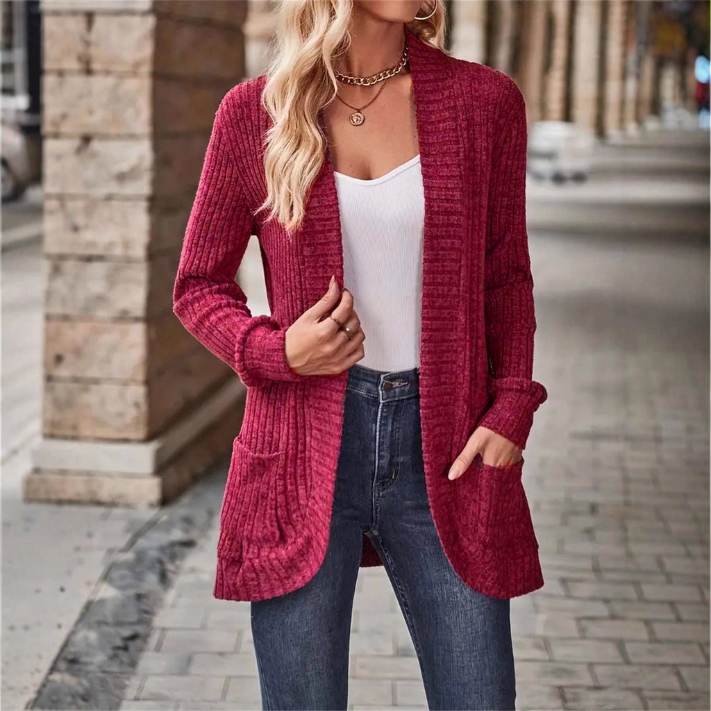 Women's Solid Color Casual Patchwork Long Sleeve Cardigan Jacket