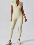 High-Stretch Nylon Half Zip Active Jumpsuit