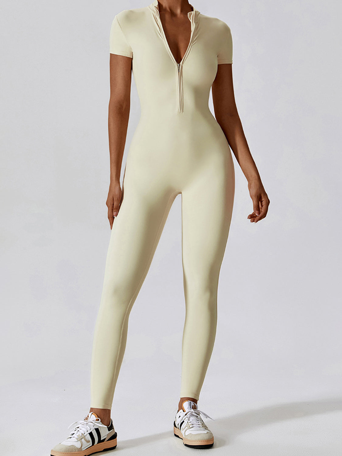 High-Stretch Nylon Half Zip Active Jumpsuit