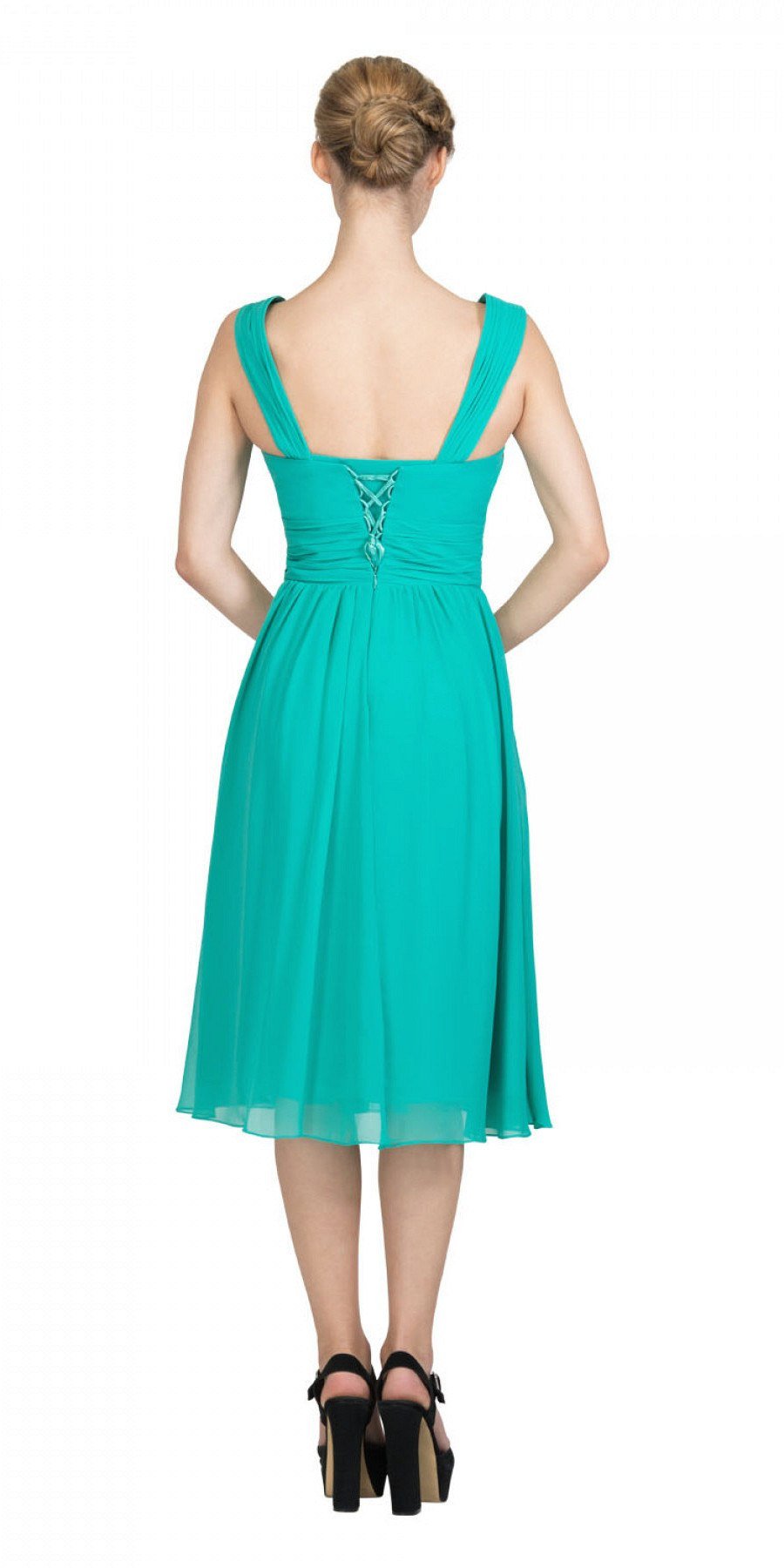 Teal green sleeveless short dress, racerback with gathered waist seam