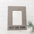 Gray faux-leather photo frame with stitched mat and “BEST DAY EVER” text
