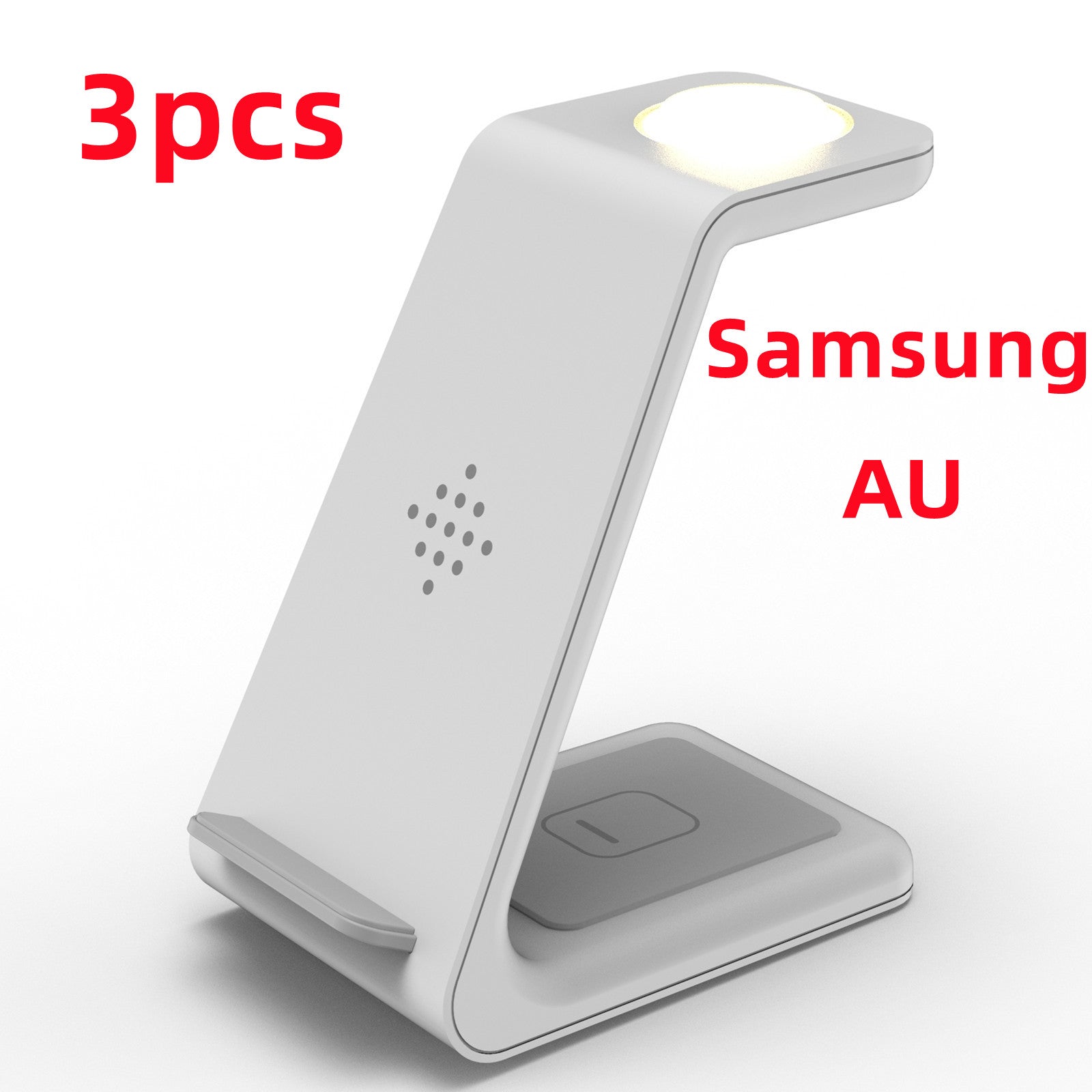 White wireless charger stand with illuminated top and wireless charging pad dock
