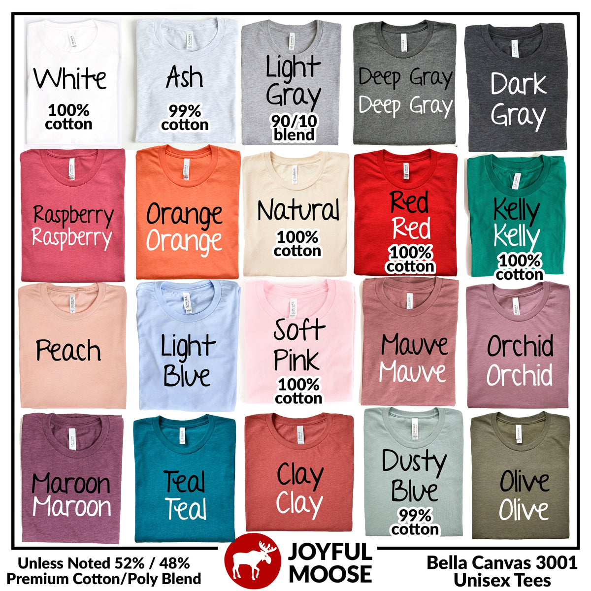 Color options chart for graphic bicycle quote T-shirts, showing multiple shirt colors