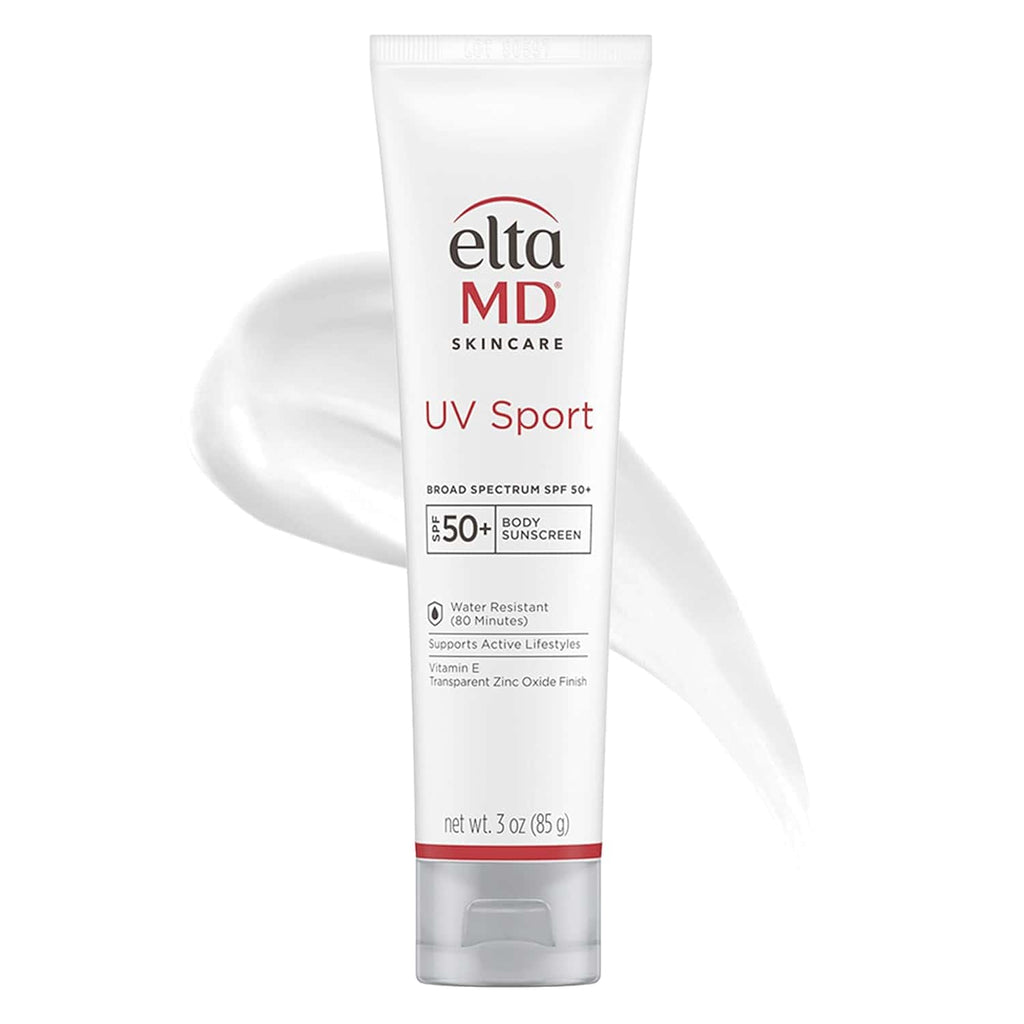 EltaMD UV Sport SPF 50 body sunscreen tube with silver cap
