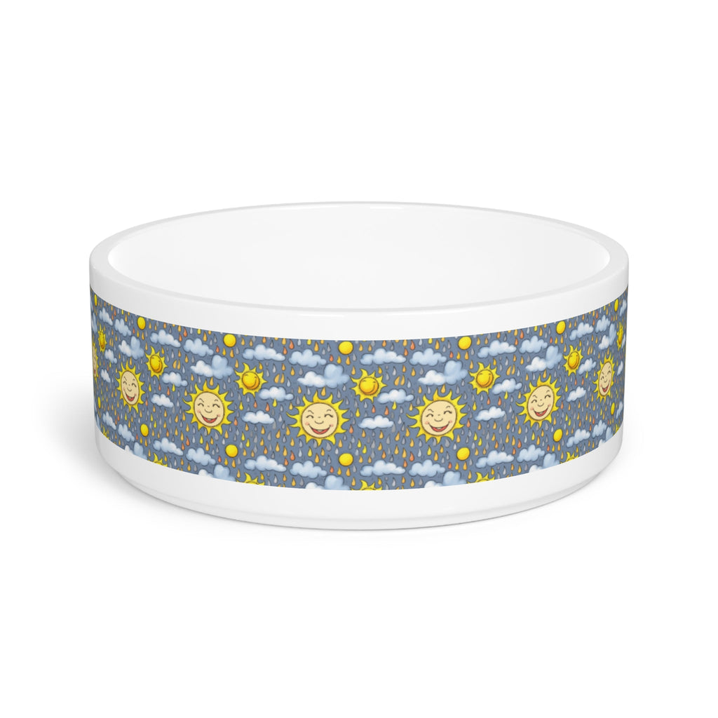 Smiling Suns in a Rainy Sky Pattern - Pet Bowl
