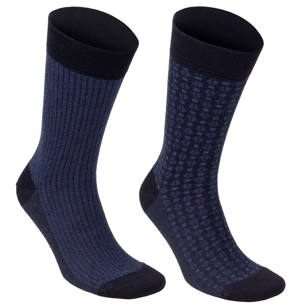 Men's bamboo dress and trouser socks, pair in navy with textured pattern and black toe/heel