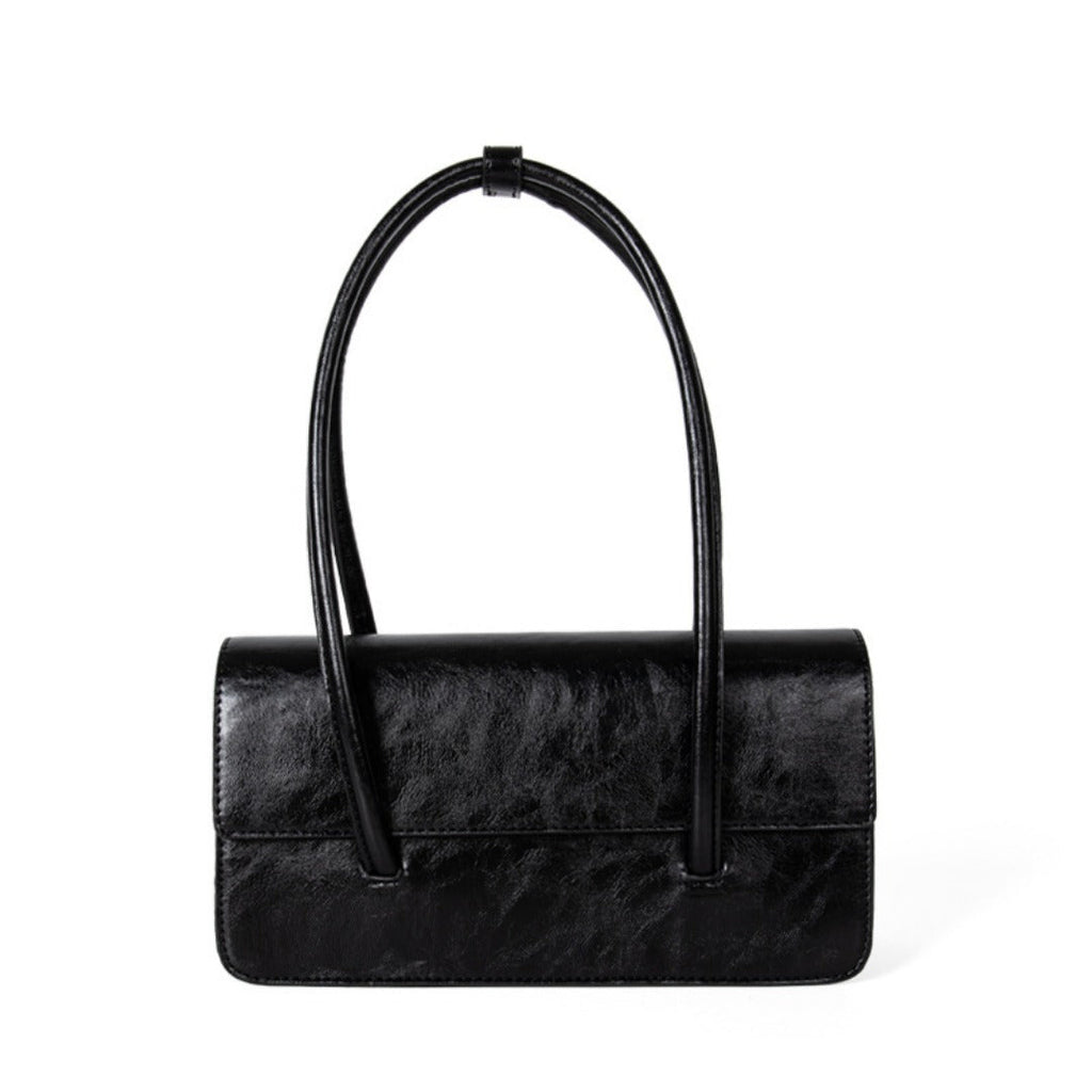 Design oil wax leather shoulder armpit bag, stylish tote bag, top handle purse for women