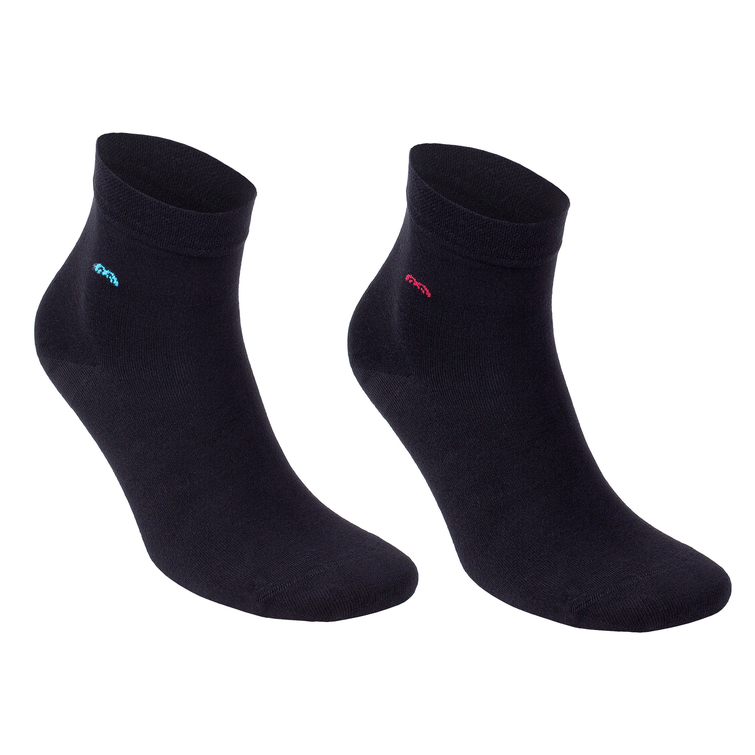 Men's bamboo lightweight trouser dress socks, dark navy/black pair with small logo.