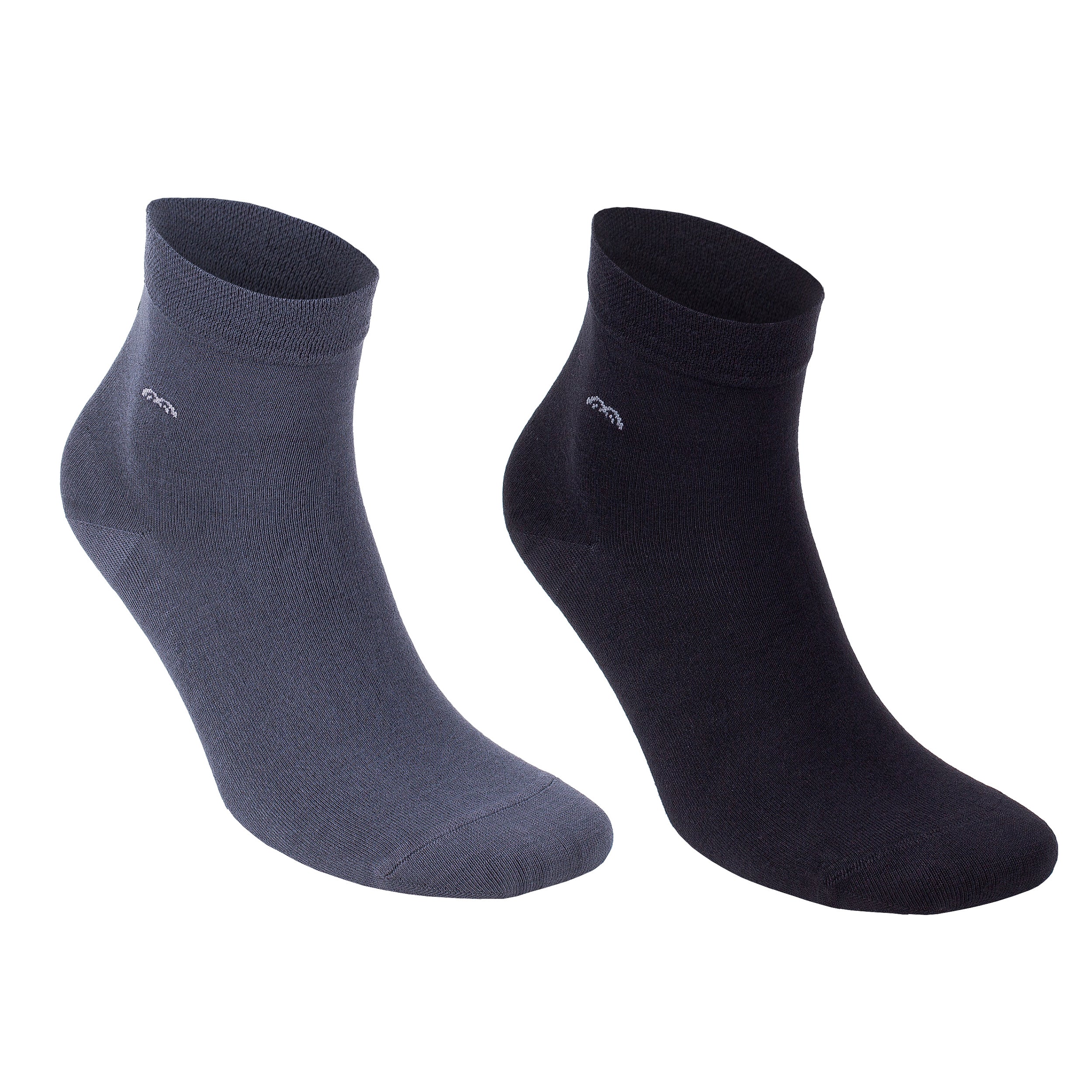 Men's bamboo lightweight trouser dress socks, gray pair with small logo accents.