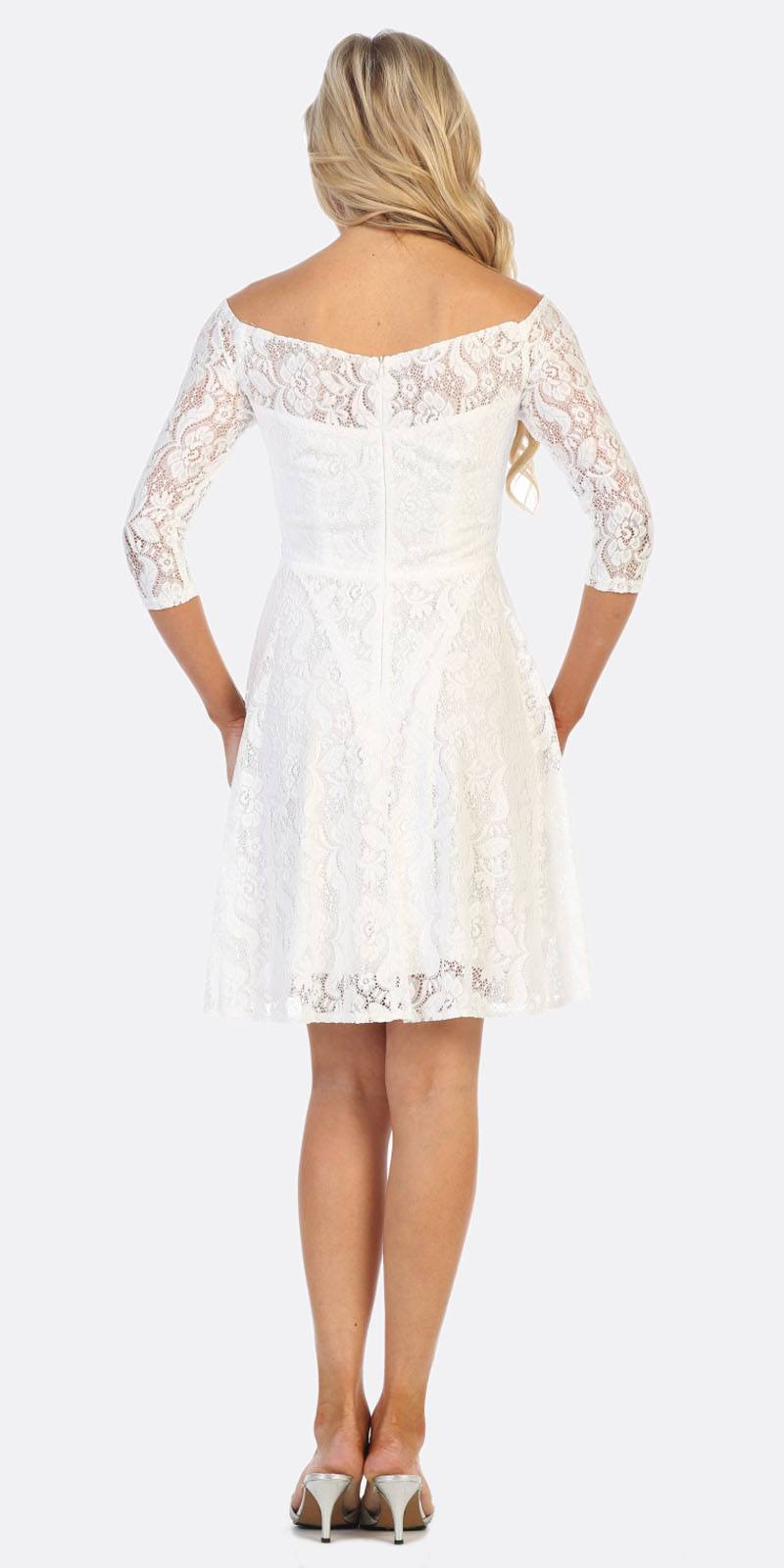 Off-the-shoulder lace A-line dress, white, back view