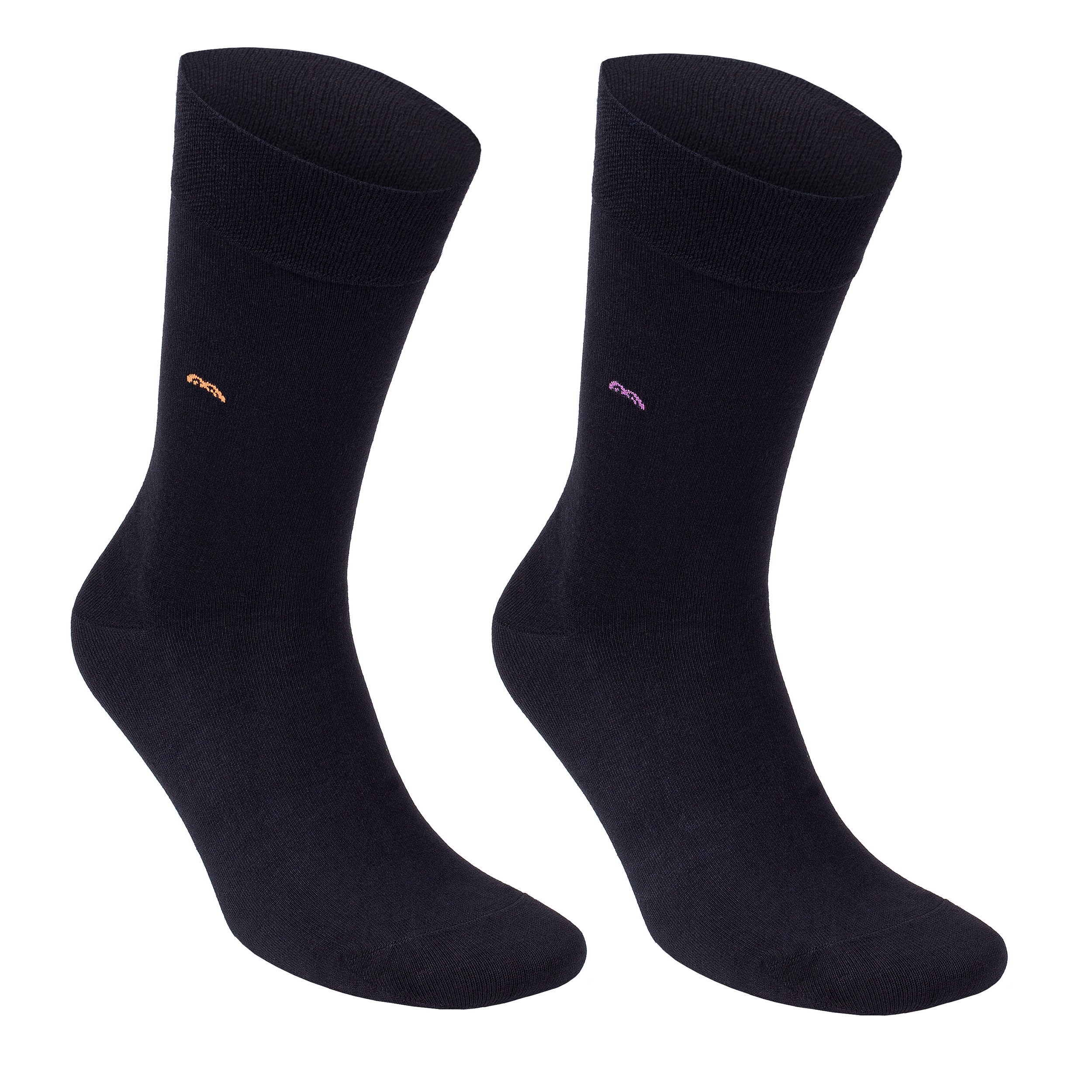 Bamboo trouser socks, dark crew pair with tiny rainbow arches on both socks