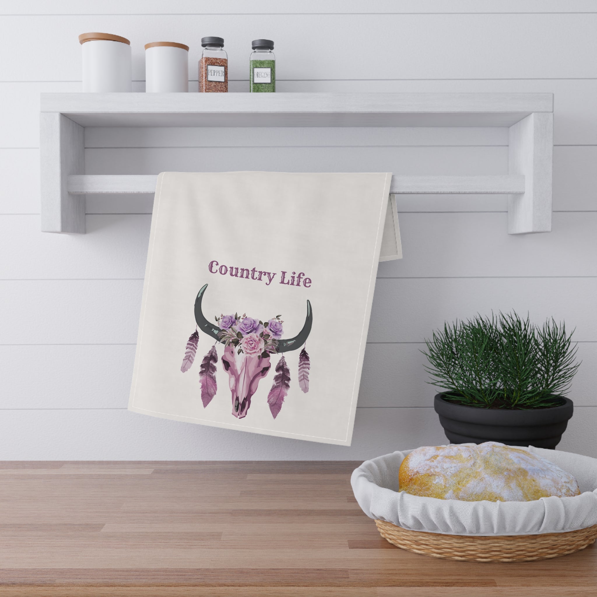 Country Life Tea Towel | Farmhouse Kitchen Decor, Rustic Home Accessory, Gift for Her, Western Style, Floral Design, housewarming