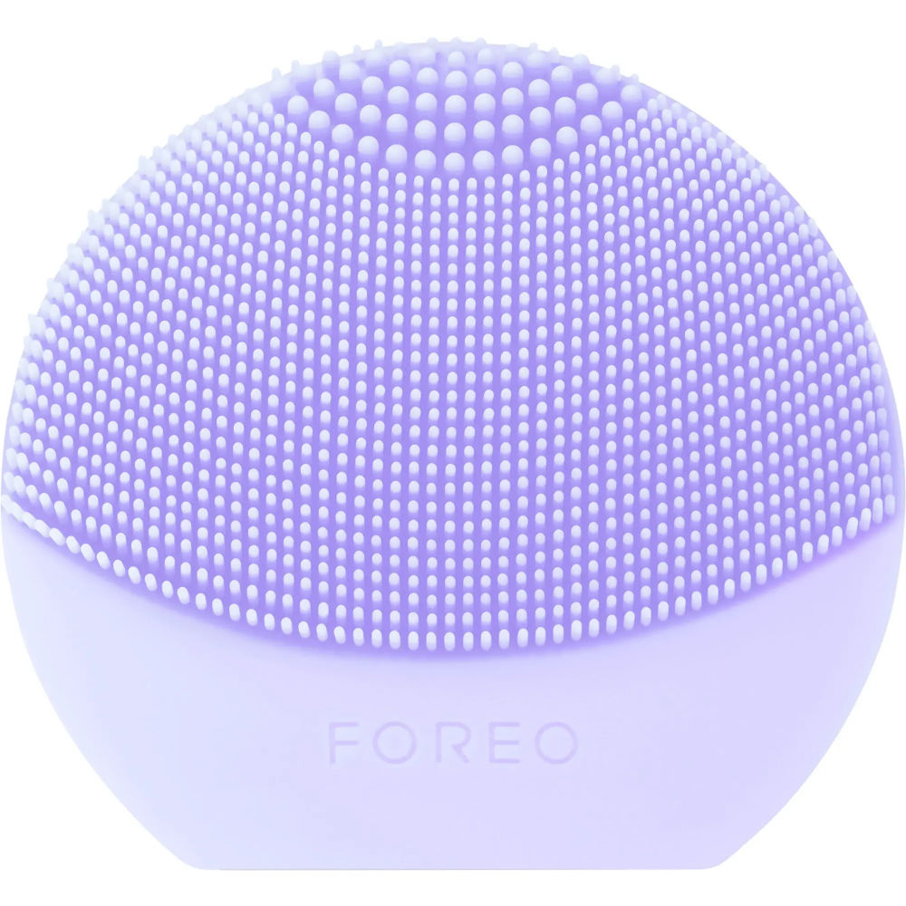 FOREO LUNA play plus cleansing brush, white silicone with light purple micro-texture dots