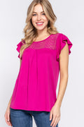 Ruffle Sleeve Knit Top with Lace Detail