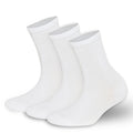 Bamboo crew socks 3-pack in white, ribbed cuff, rounded toe